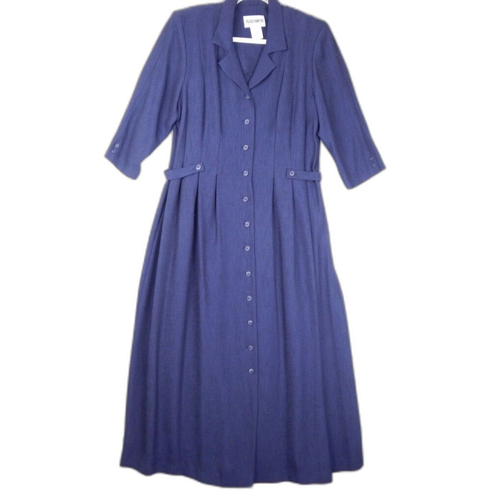 Vintage 90s Plaza South Whimsigoth Blue Pleated Midi Dress 16 Dark Academia